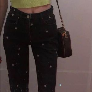 Pacsun Women’s Black Jeans with Colored Embroidered Flowers Size Small